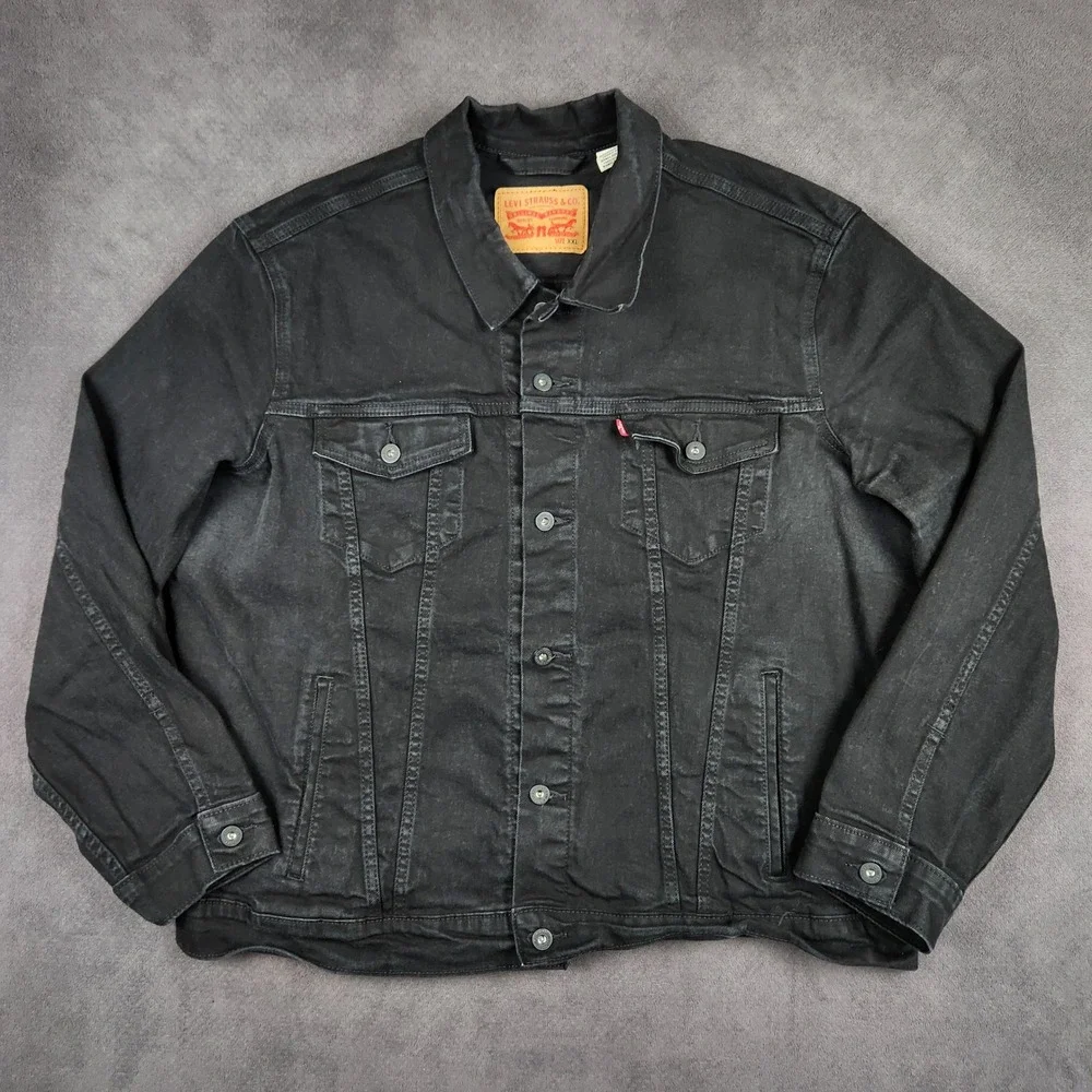 Levis Trucker Jacket Mens XXL Faded Black Denim Button Front Unlined 72334-0223